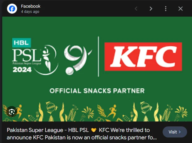 PSL 9 Partners with KFC - Official Sponsors of Pakistan Super League 2024