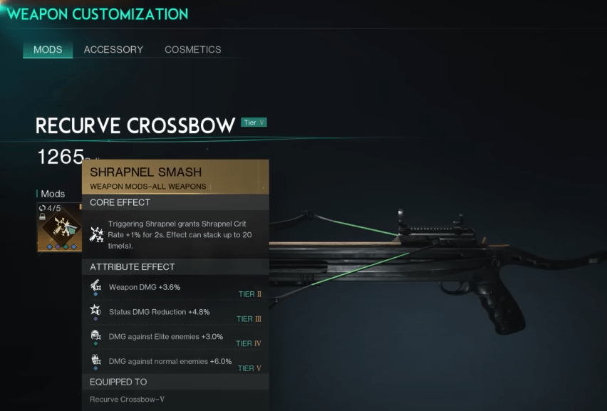 Recurve Crossbow with Shrapnel Smash Mod