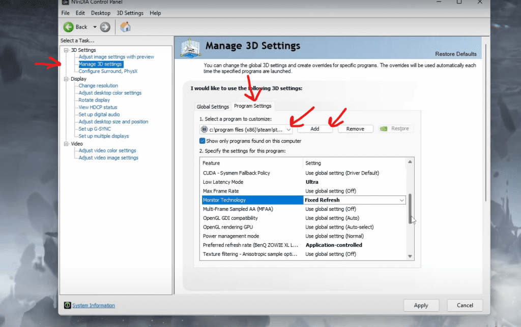 Optimizing Deadlock through Nvidia Control Panel - Manage 3D Settings