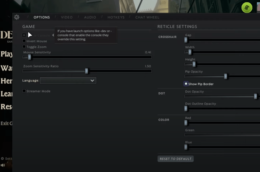 Enabling Console in Valve Deadlock