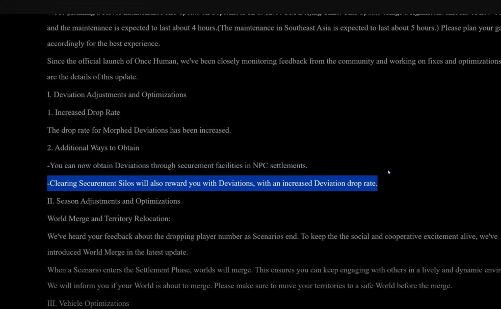 Once Human Update - More Deviant Drop Rate in Securement Silo