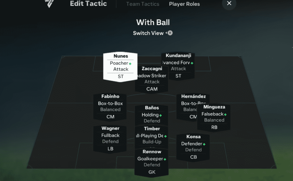 Custom Tactics for 4-1-2-1-2 (2) in EA FC 25 - With Ball