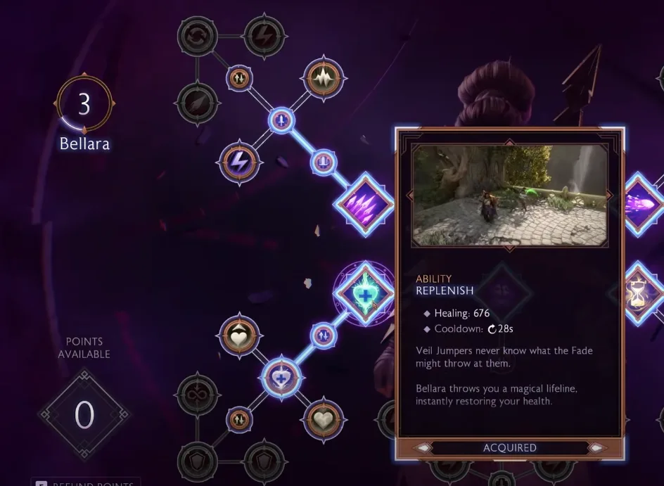 Bellara's “Replenish” Skill for Auto-Healing