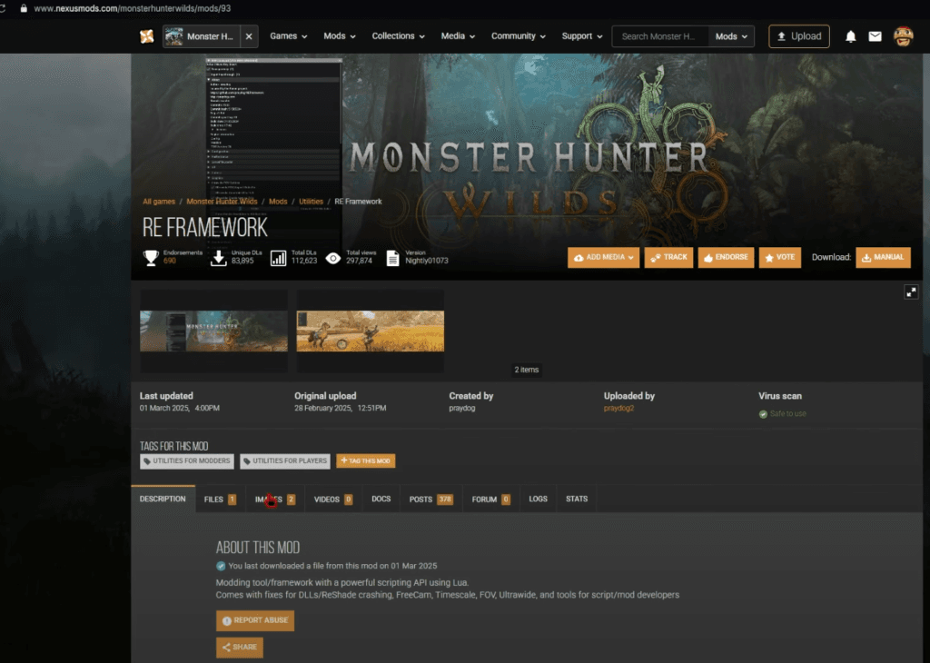 Download Nexus Mods RE Framework for Monster Hunter Wilds