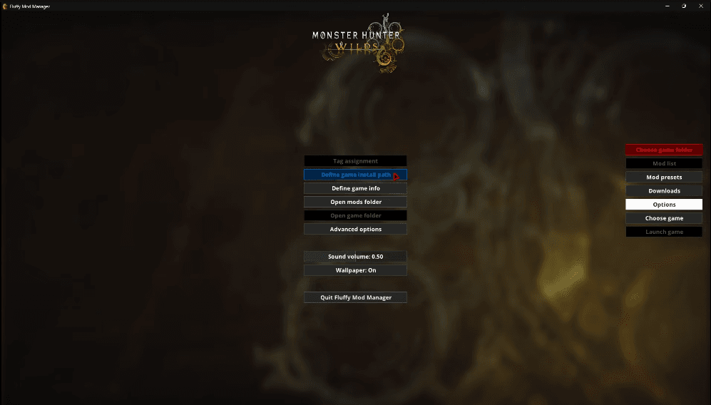 If Mod Manager can't find path to Monster Hunter Wilds - Define Game Internal Path in Options of Fluffy Mod Manager