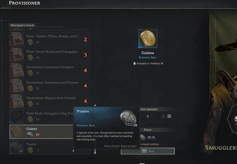 Windrose Currencies: Guinea and Piastre