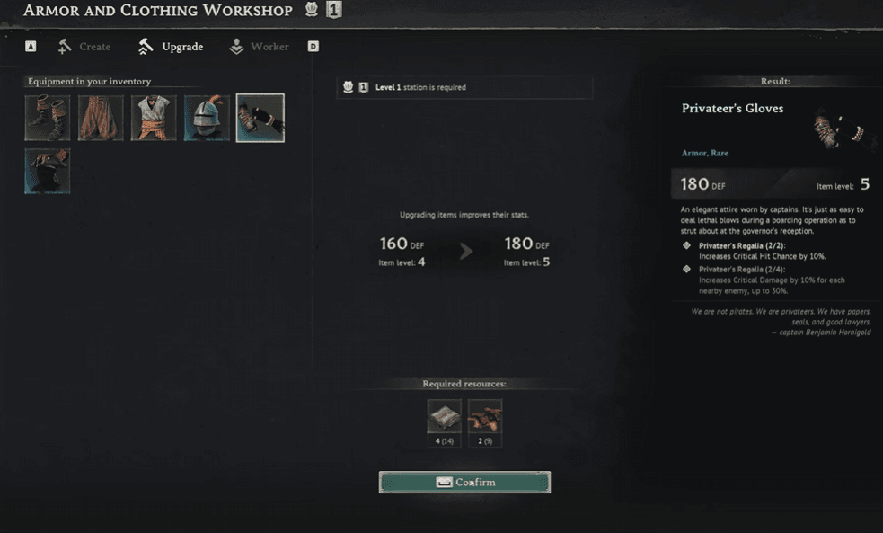 Upgrading Gear in Windrose